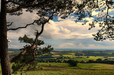 Scenic view of field against cloudy sky