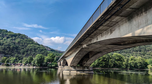 Low angle view of bridge over river against sky