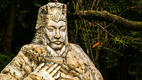 Close-up of statue against trees