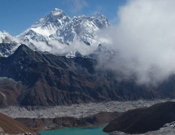 Scenic view of snow covered mountains