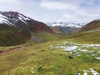 Scenic view of snowcapped mountains against sky