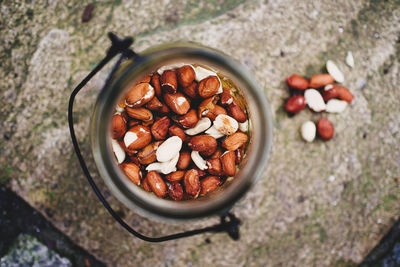 Directly above shot of peanuts in jar