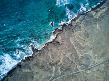 Jandia natural diagonal line aerial atlantic ocean coastline tigre ojos fuerteventura island drone