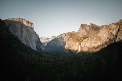 Scenic view of rocky mountains against clear sky