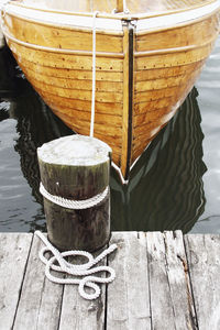 Moored wooden boat