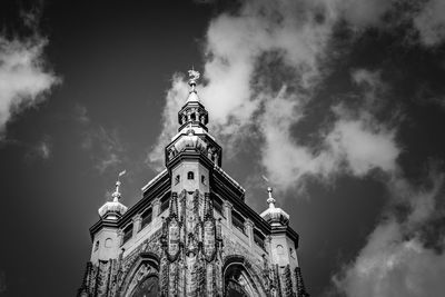 Low angle view of statue against sky