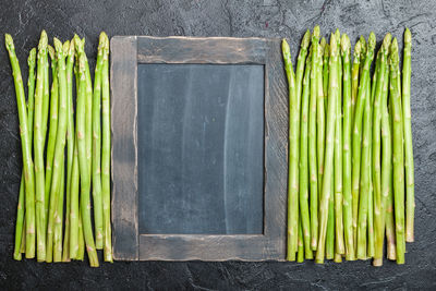 High angle view of vegetables on table