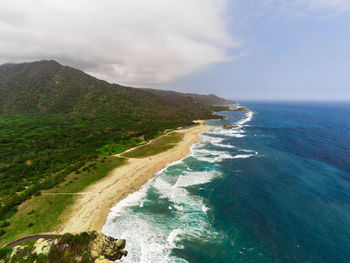 Aerial view of the coast of the caribbean in cologne and part of the tayrona national park