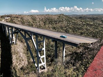 High angle view of bridge by mountain