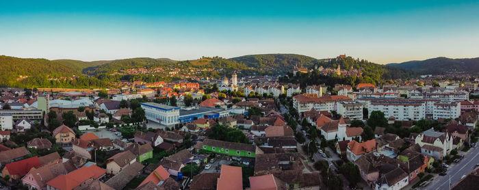 High angle view of townscape against sky