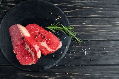 High angle view of red fish on table
