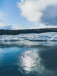 Scenic view of frozen lake against sky