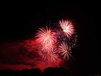 Low angle view of firework display at night