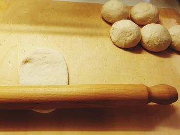 High angle view of bread on cutting board