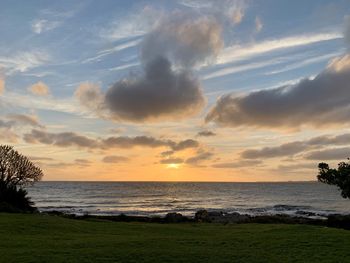 Scenic view of sea against sky during sunset