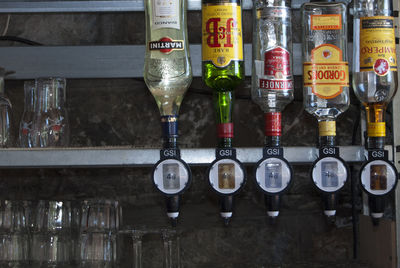 Close-up of wine bottles