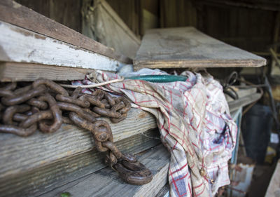 Close-up of tied up wood