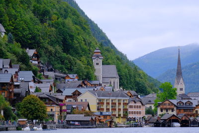 Scenic view of lake against sky at hallstat, austria