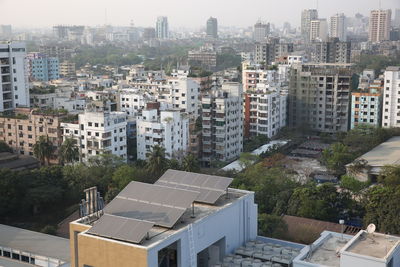 High angle view of buildings in city