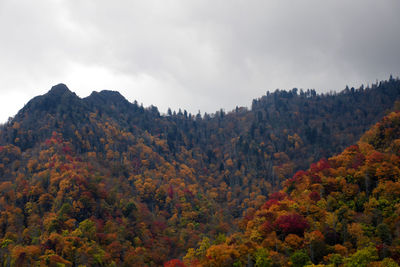 Scenic view of mountains against sky during autumn