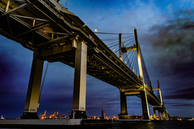 Low angle view of bridge against cloudy sky