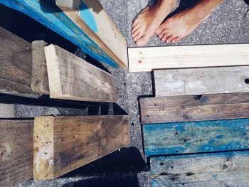 High angle view of people on floor