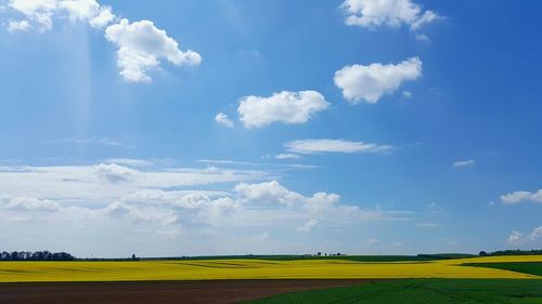 Scenic view of field against cloudy sky