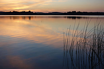 Scenic view of lake against dramatic sky