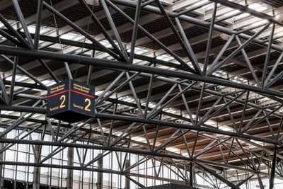 Full frame shot of metallic roof at railroad station 