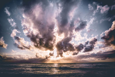 Scenic view of sea against dramatic sky