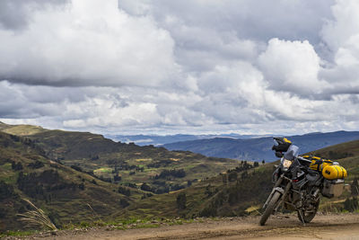 Touring motorbike in the mountains of peru, tarma, junin, peru