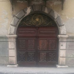 Closed door of building