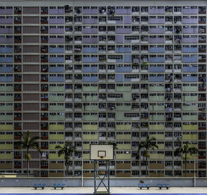 View of office building seen from basketball court