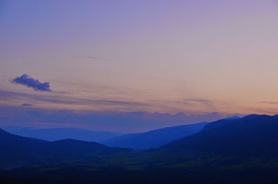 Scenic view of mountains at sunset