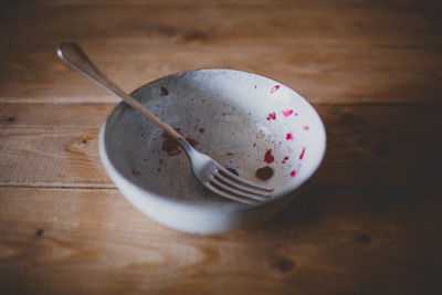 High angle view of ice cream in plate on table