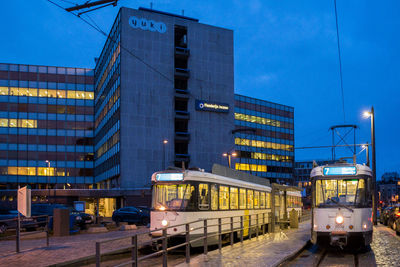 Train on railroad track at night