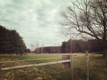 Scenic view of grassy field against cloudy sky