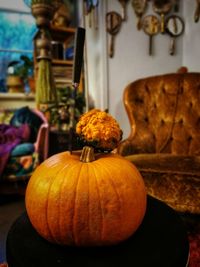 Close-up of pumpkins on table