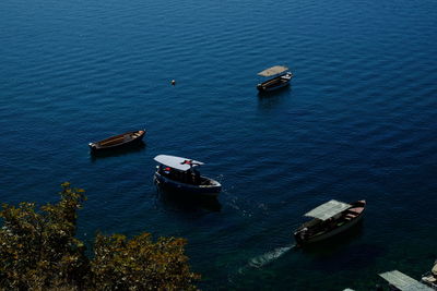 High angle view of ship sailing in sea