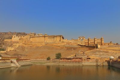 View of temple against clear blue sky