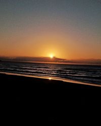 Scenic view of sea against clear sky during sunset