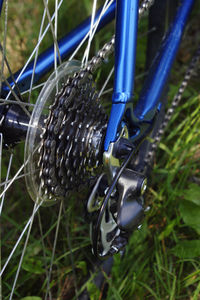 Close-up of bicycle on field