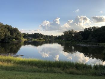 Scenic view of lake against sky