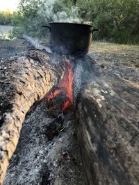 Close-up of fire on wood