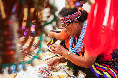 People working in market