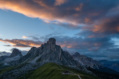 Scenic view of mountains against sky during sunset