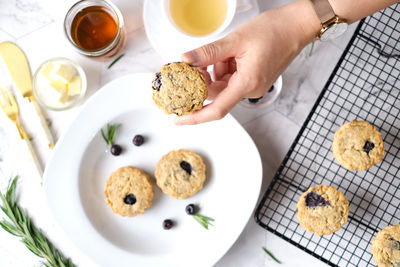 High angle view of breakfast on table