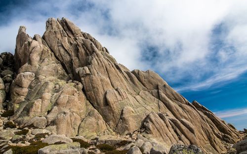 Low angle view of rock formation against sky
