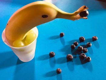 High angle view of breakfast on table