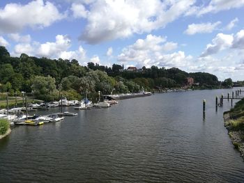 View of boats in marina